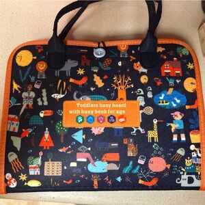 Toddler Busy Board & Activity Book - Navy with Orange Trim